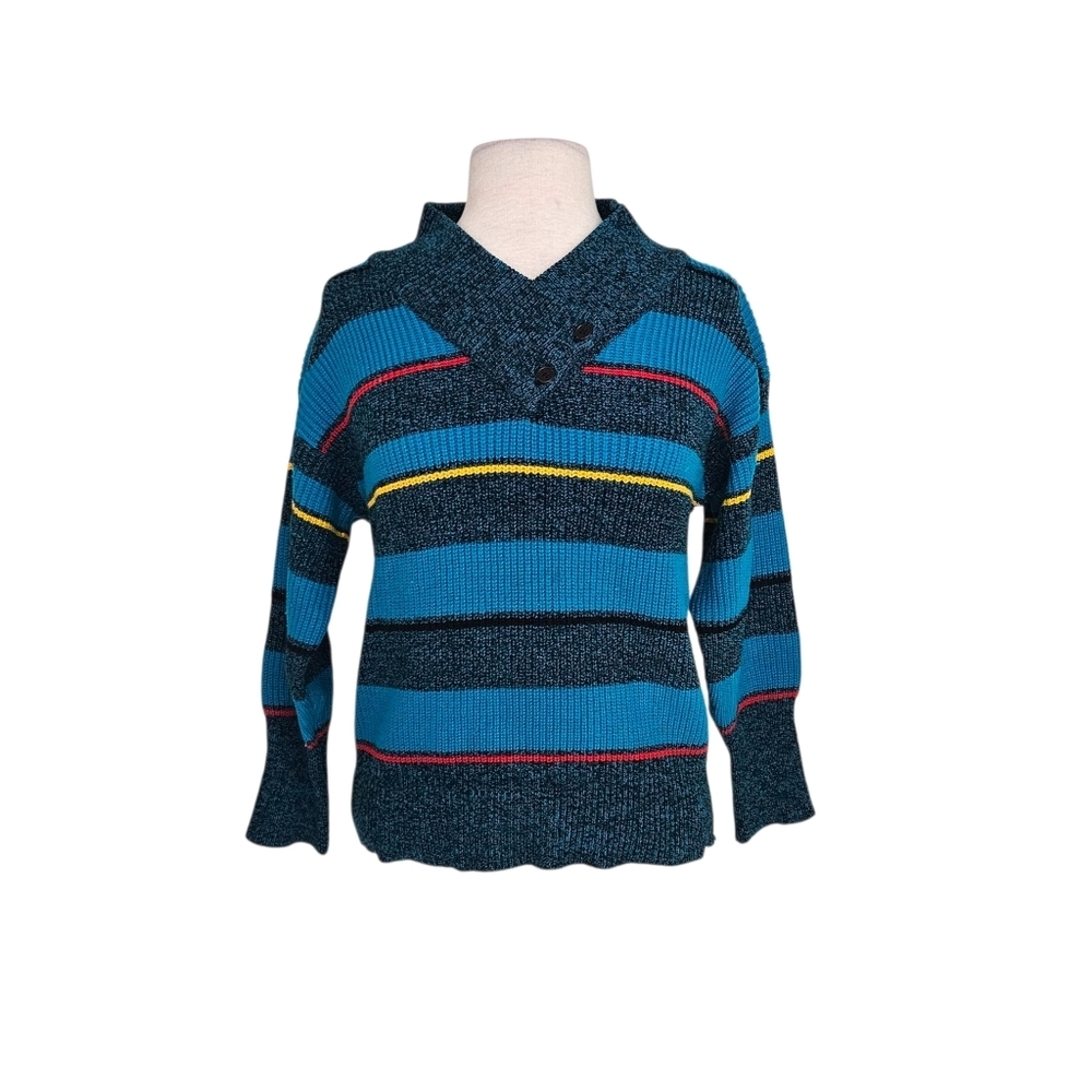 Gitano 90s Vintage Teal Striped Cowl Neck Sweater